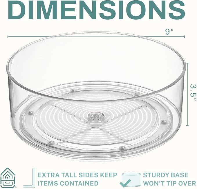 Home Intuition Round Plastic Clear Lazy Susan Turntable Food Storage Container for Kitchen (9" Round, 1 Pack) - Image 2