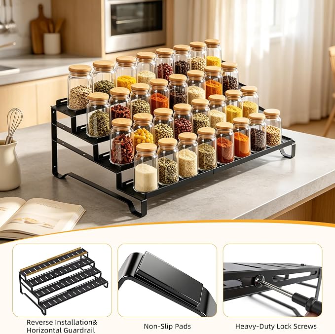 Expandable Can Organizer for Pantry, 4 Tier Metal Canned Food Storage 2Pack | 13"-21" Adjustable Length, Tiered Reversible Shelf Design, Large-Capacity Storage for Kitchen Cabinets & Countertops - Image 6