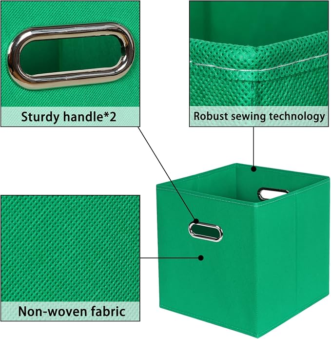 Green Foldable Storage Bins, 11x11x11, Set of 6, (Fabric Cube Organizer with Handle, for Cloth or Accessory Storage) - Image 7