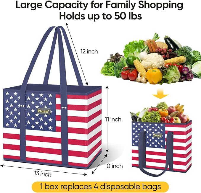 BALEINE 1PK Reusable Grocery Bags, Heavy Duty Shopping Tote Bag | 12'' Long Handles, Reinforced Bottom Keeps Upright, Fold Flat Storage, Water-Resistant Shopping Bag, Multiple Color Options - Image 4