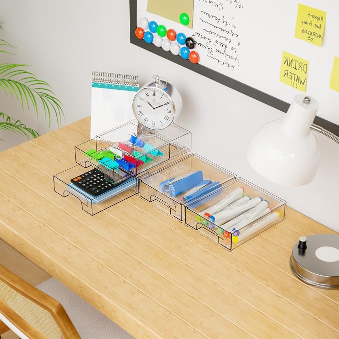 8 Pack Small Clear Stackable Storage Drawers,2.2'' Tall Desk Organization and Storage,Plastic Office Supply Organizer,Acrylic Storage Containers for Makeup,Hair Clip,Accessory,Pen,Art Crafts - Image 9