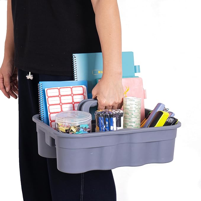 Matthew Large Plastic Tote Tool & Deluxe Supply Cleaning Caddy with Handle Portable Shower Basket Storage Caddy for Cleaning Products Organizer,Take-Out Coffee/Soft Drink,Bath Multi Use - Gray - Image 4