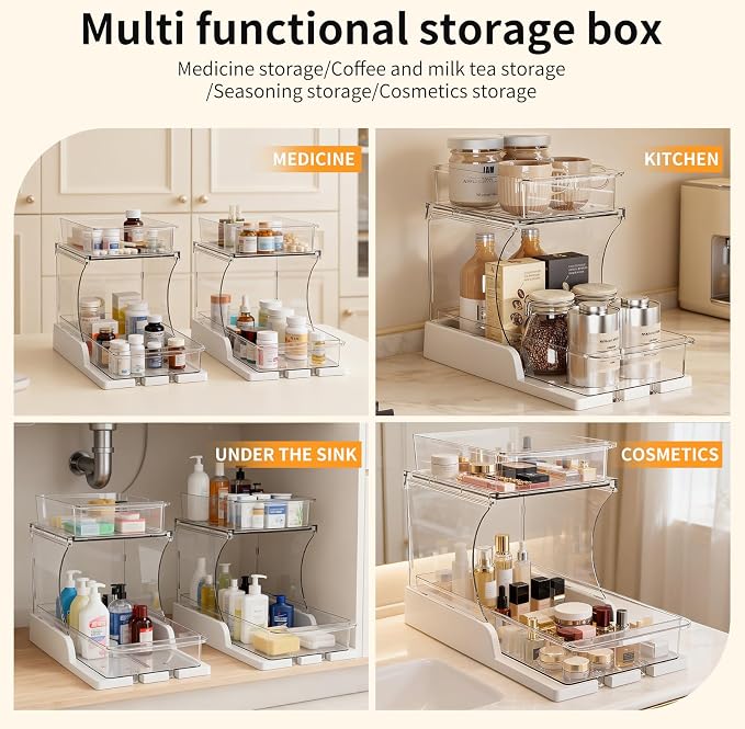 Jsyrjing Pull Out 2 Tier Organizer for Kitchen Bathroom and Cabinet Storage Rotating Pantry Rack Under Sink Organizer Clear and Durable Design 1 Pack - Image 7
