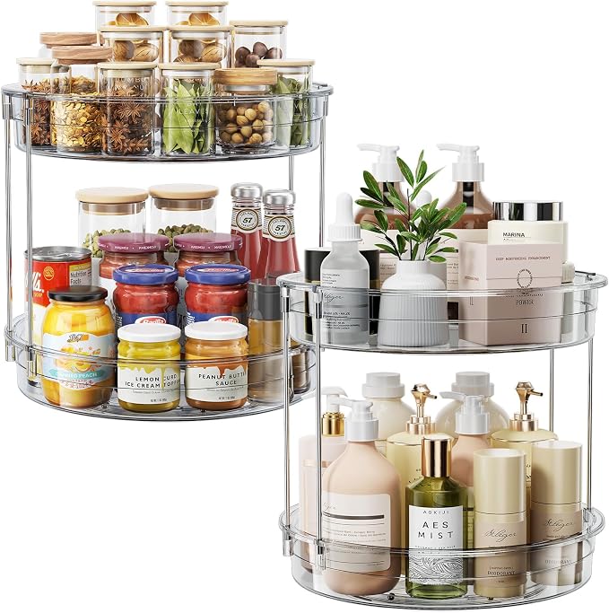 LAMU 2 Pack 2 Tier Lazy Susan Turntable Organizer 12'' Rotating Spice Rack Organization for Cabinet, Kitchen, Pantry, Countertop, Bathroom, Vanity, Medicine Cabinet Organizer, Grey by YourHome-OrganizationHelper