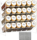 4-Tier Acrylic Spice Rack Organizer with 24 Glass Spice Jars and Wooden Lids, Clear Spice Shelf for Cabinet, Countertop, Pantry, Easy Assembly Seasoning Holder, Compact 11.6" W x 11.4" H by KitHero