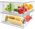 3 Pack Refrigerator Organizer Bins with Pull-out Drawer Stackable Clear Fridge Drawer Organizer Fruit Vegetable Storage Containers for Kitchen Pantry Organization (1 Large+2 Small) by GREENBY
