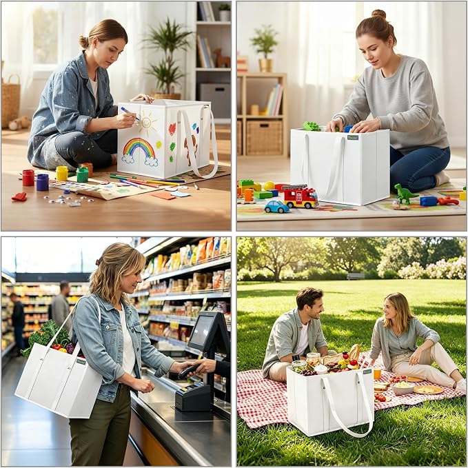 BALEINE 3PK Reusable Grocery Bags, Heavy Duty Shopping Tote Bag | 12'' Long Handles, Reinforced Bottom Keeps Upright, Fold Flat Storage, Water-Resistant Shopping Bag, Multiple Color Options - Image 7