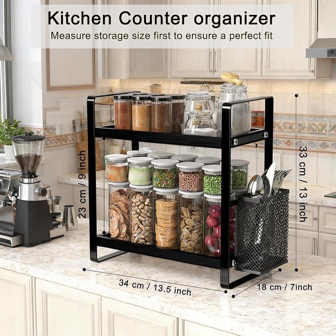 Coffee Station Organizer for Counter, Coffee Pods Holder Storage, Wooden Kitchen Counter Shelf, Coffee (Coffee Rack-BLACK) - Image 3