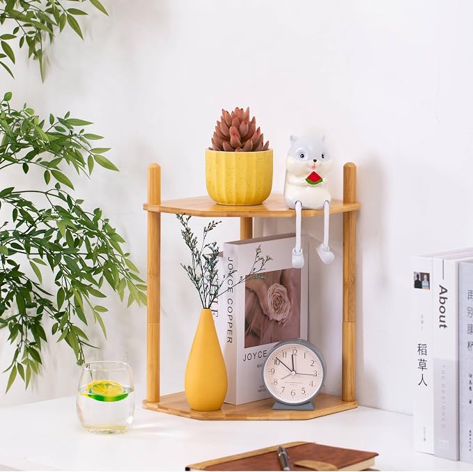 2-Tier Extra Tall Bamboo Corner Shelf, Kitchen Countertop Wine Bottle Organizer, Corner Counter Storage Rack for Pantry, Spice & Wine Organizers and Storage - Image 4
