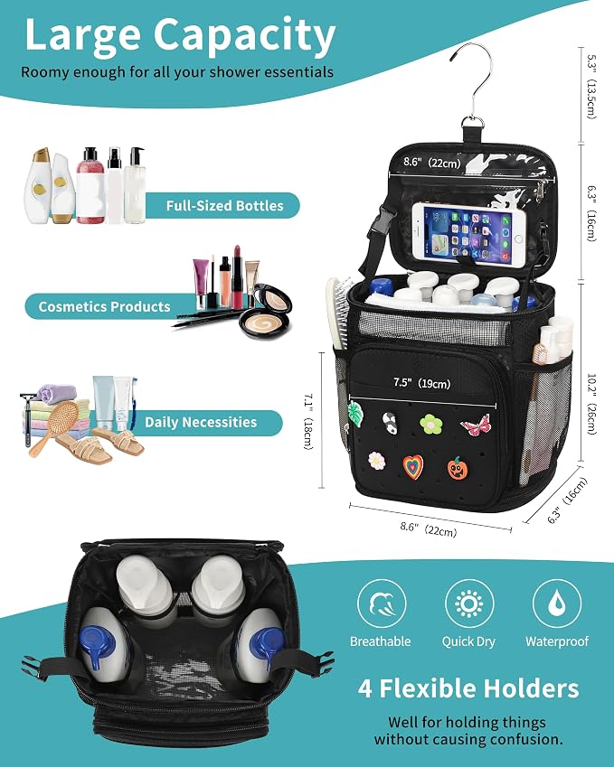 Shower Caddy Portable, Hanging Shower Caddy for College Dorm Room Essentials, Mesh Shower Bag with DIY Decoration Charms, Large Capacity Toiletry Bag for Gym, Swiming, Camping, Bathroom, Beach, Travel - Image 2
