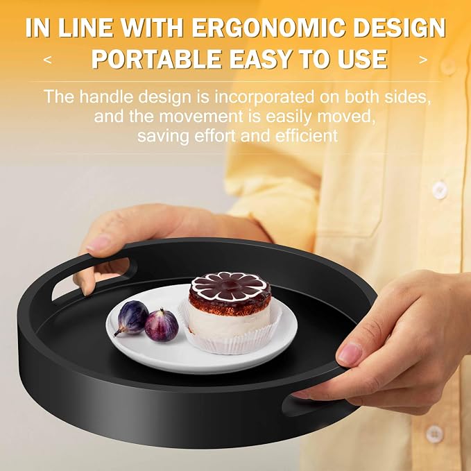 Lazy Susan Organizer Homerays 13 Inch Non-Skid Bamboo Lazy Susan for Kitchen Rotating Spice Rack with Handles, Wood Turntable for Kitchen Cabinet,Countertop (Black, Large) - Image 2