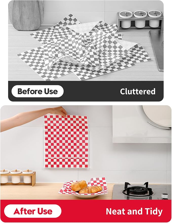 Wall-Mounted Parchment Paper Sheets Holder, Wax Paper & Deli Wraps Organizer for 10×10in/12×12in, Clear Acrylic Dispenser with Screws & Tapes for Kitchen & Bakery, Holds 100–200 Sheets - Image 3