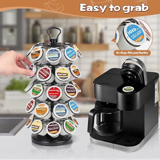 K Cup Holder, Coffee Pods Holder Storage Organizer Stand,40 Pods Capacity | K Cup Organizer,360°Rotating K Cup Carousel,Space-Saving for Countertop,Easy-Grip Top Handle,K Cups Holder Easy Assembly - Image 5
