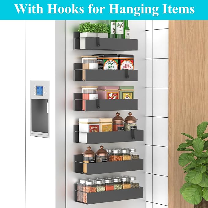 Metal Magnetic Spice Rack for Refrigerator Dark Gray, 6 Pack | Magnetic Shelves Heavy Duty for Fridge in Kitchen, Seasoning Storage Organizer, For Oven Washer and Dryer, For Heavier Items - Image 2