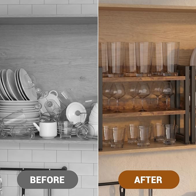 Kitchen Countertop Organizer Shelf, 3 Tier Spice Rack Wood Coffee Counter Shelf Kitchen Cabinet Organizer with Metal Leg for Countertop, Pantry, Bathroom Countertop Organizer, Rustic Brown - Image 3