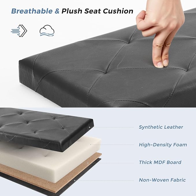DUMOS 30 Inch Folding Storage Ottoman Bench, Hidden Ottoman with Storage | Storage Chest with Padded Seat, End of Bed Foot Rest Stool for Bedroom Living Room, Load 660 lbs, Synthetic Leather, Black - Image 4