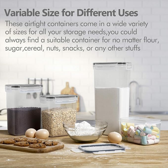 Airtight Food Storage Containers with Lids, 8 PCS | BPA-Free Kitchen Organizers with Lids, For Flour, Sugar & Cereal, Plastic Dry Food Canisters, Pantry Storage - Image 6