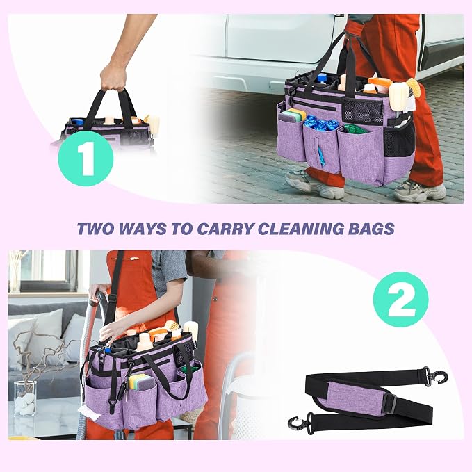 IBVIVIC Wearable Cleaning Caddy Bag for Cleaning Supplies, Purple | Cleaning Organizer Tote Bag with Handle & Shoulder Straps Kitchen Cleaning Supplies Storage Bag for Cleaners & Housekeepers - Image 5