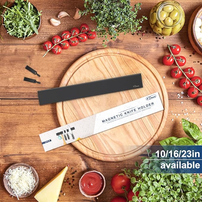 Dmore magnetic knife holder for wall—with 2 hooks, No Drilling 12 Inch black knife magnetic strip, Powerful knife magnet rack, include Adhesive Tape and screws for Knives, Utensils, and Tools - Image 2
