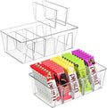 Puricon 2 Pack Pantry Organization and Storage Bins for Kitchen Fridge | Stackable Clear Plastic Storage Racks with Removable Dividers for Countertop Cabinet, 5 Compartments for Snacks Packet Spices by Puricon