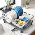 SNTD Dish Drying Rack for Small Kitchen Counter, 11" W x 15" L, Silver | Space Saving, Rotating Spout & Angled Drainboard for Quick Drainage, Stainless Steel, Removable Utensil Holder by SNTD