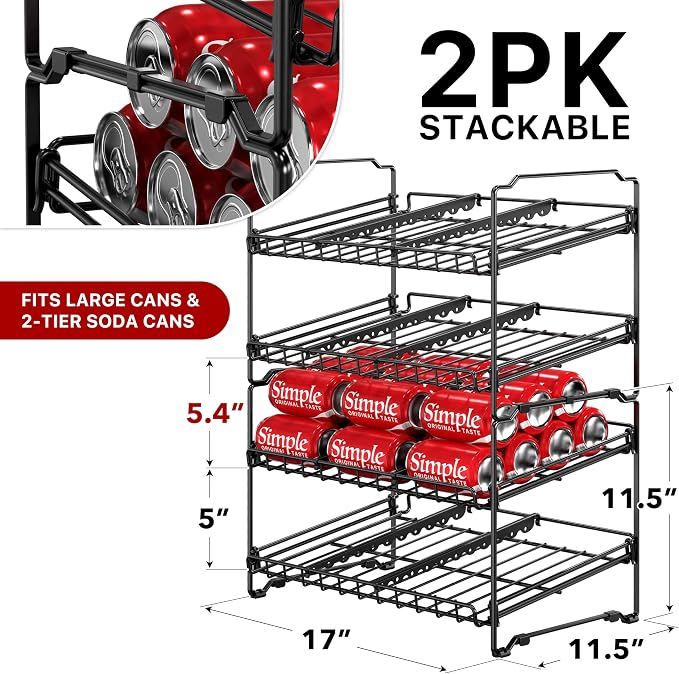 Simple Houseware 2 Tier Stackable Can Rack, Black, 2 Pack - Image 2