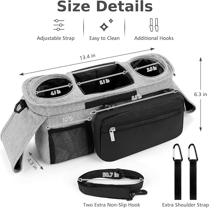 Accmor Universal Stroller Organizer with Insulated Cup Holder Detachable Phone Bag and Shoulder Strap,Stroller Bag Caddy Organizer for Uppababy, Baby Jogger, Britax Strollers - Image 9