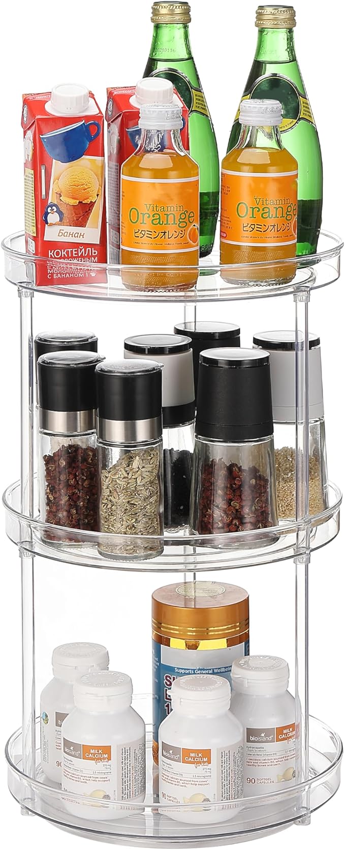 URALFA 3 Tier Lazy Susan Organizer, 9 Inch Clear Rotating Makeup Organizer | Acrylic 360 Rotating Tray, Plastic Spinning Organizer, Multi-layer Shelf for Bathroom, Pantry, Countertop, Kitchen, Cupboard by URALFA