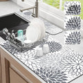 Findosom 2PCS 17" x 32" Dish Drying Mat & 24" x 5.5" Sink Splash Guard, Super Absorbent & Cuttable Dish Mat Drying Kitchen Mat with Gray Floral, Hide Stain Drying Mat for Kitchen Counter by Findosom