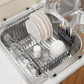 Grey Dish Drying Rack Over The Sink with Utensil Holder | Expandable Stainless Steel Dish Drainer for Small Kitchen, Apartment, RV, Counter Space Saving, Perfect Fit, Rustproof by MAJALiS