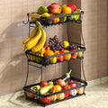3-Tier Fruit Basket with Banana Hangers, Detachable Metal Bowl | Wooden handle, protective mats included. Versatile holder for bread, snacks, and veggies. Large 3 tier metal design. by Sevenblue