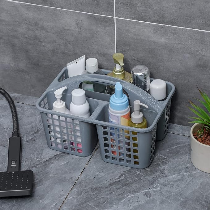 Portable Shower Caddy Basket Plastic Storage Basket with Compartments Grey | Sturdy Large Capacity Cleaning Supplies Organizer Divided Tool Bin for Bathroom Kitchen Bedroom College Dorm Essentials - Image 2
