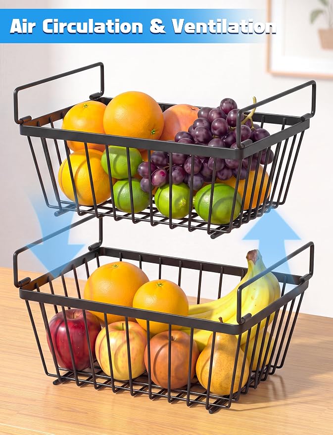 4 Pack Freezer Organizers Bins,Black Stackable Food Baskets | Small Chest Deep Freezer Storage for 5-7 Cu.Ft,Increased Space for Food Storage, Breathable design Easy to Access - Image 3