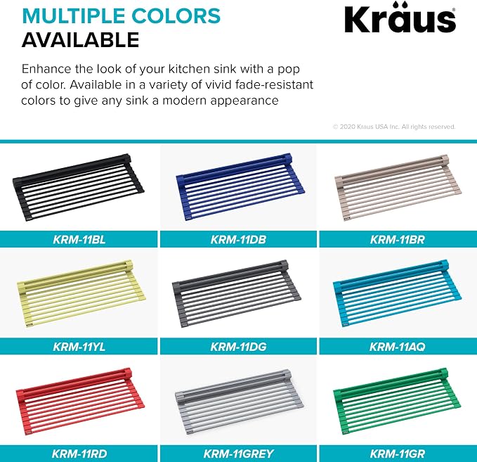 Kraus Multipurpose Workstation Sink Roll-Up Dish Drying Rack, Colander and Trivet in Light Grey, KRM-11LG - Image 11
