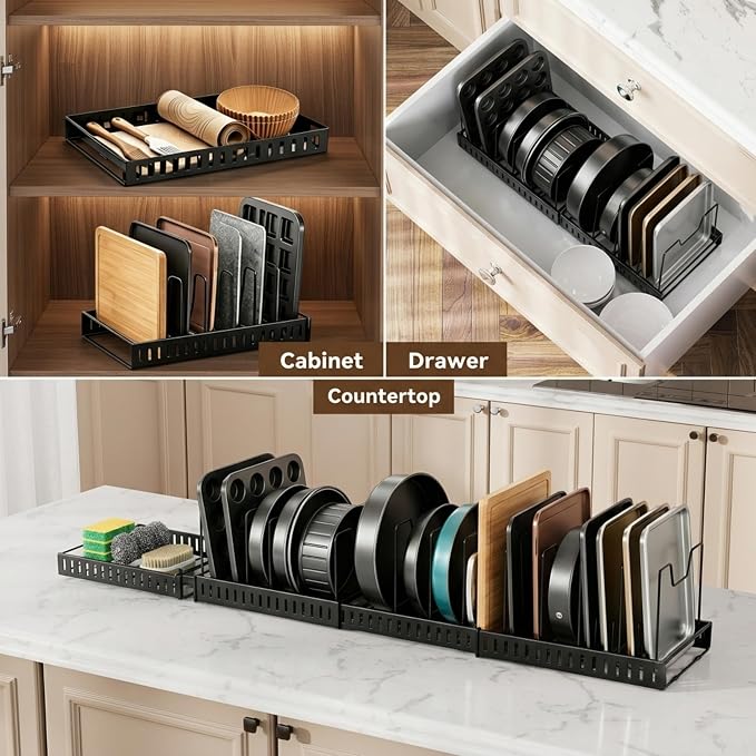 4-Pack Bakeware & Cutting Board Organizer,Pan Lid Rack for Cabinet | 4-Rack Modular Design, Adjustable Dividers, Flexible Cabinet Storage for Bakeware, Pans & Cutting Boards - Image 7