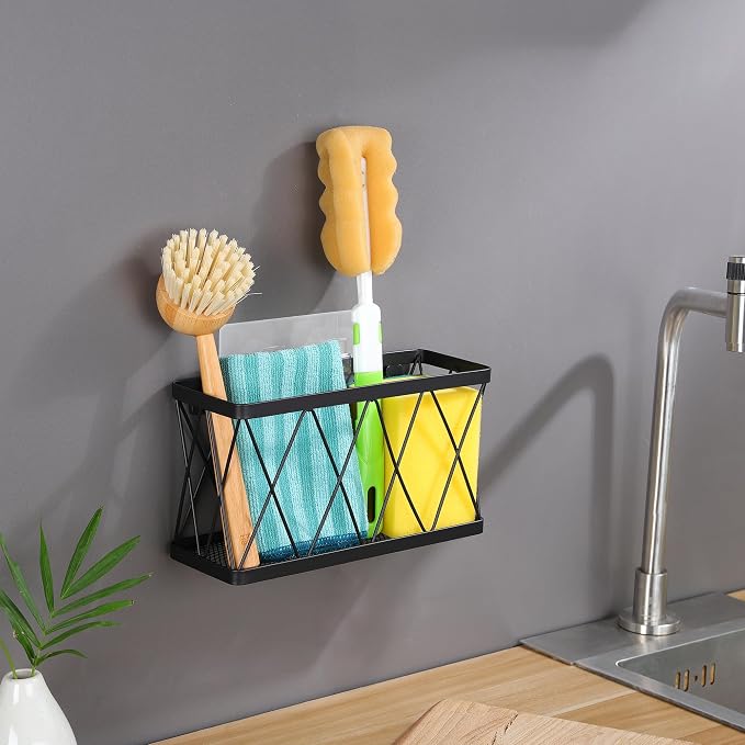YIGII 3 Pack Adhesive Cabinet Organizer - Wall Mounted Pantry Door Organizer Bin Holder for Tupperware Lid Kitchen Wall Under Sink Basket Slim Space Black Stainless Steel - Image 7