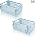 2 Pack Mini Foldable Small Plastic Baskets for Organizing and Storage，Collapsible Storage Crates,Mini Bins for Home Kitchen Bedroom Bathroom Office (Blue, Large 10x6.5x4) by Daixers