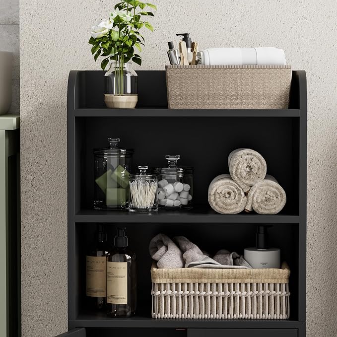 Homhedy Small Bathroom Storage Cabinet, Toilet Paper Storage Cabinet | Bathroom Floor Cabinet with Doors and Shelves, Bathroom Organizers for Small Spaces, 7.9" D x 14.6" W x 31" H, Black - Image 6