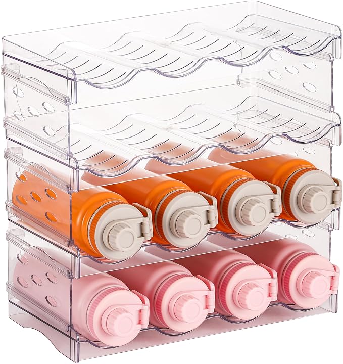 Plastic Stackable Bottle Storage Holder Rack Holds 16 Bottles,Free-Standing Water Bottle/Wine and Drink Organizer Shelf for Kitchen Cabinet,Fridge,Countertop,Pantry,Freezer,4 PackX4 Bottles,Clear - Image 6