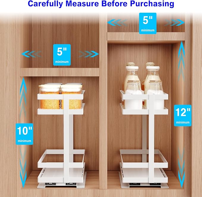 Mustorn Pull Out Spice Rack Organizer for Cabinet, 2 Tier Metal Slide Out Seasoning Organizer and Storage Heavy Duty Vertical Spice Rack Shelf Pullout for Kitchen Cabinets No Drilling(1 Pack, White) - Image 9