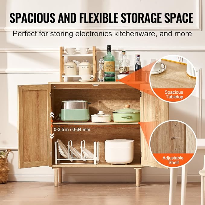 VEVOR Sideboard Cabinet, Buffet Cabinet with 2 Magnetic Doors and Adjustable Shelves, Sideboard Buffet for Hallway, Entryway, Living Room, or Kitchen, Natural - Image 6