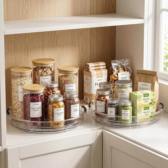 3 Pack Lazy Susan Organizer, Rotating Turntable Spice Rack for Kitchen Storage, Pantry, Cabinet, Fridge & Countertop, Condiment & Seasoning Holder, 9.25", 10.6", 12", Clear - Image 6