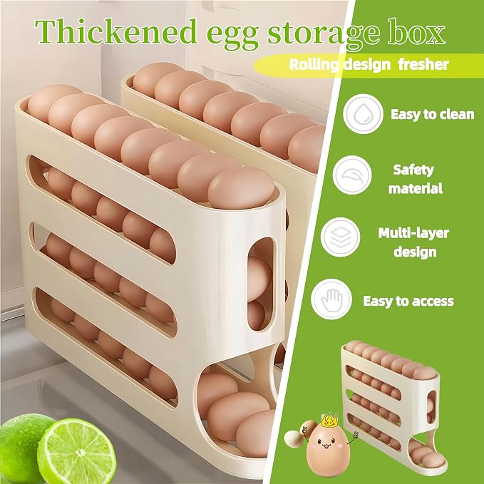 Egg Holder for Fridge, Egg container for refrigerator, Space-Saving Automatic Rolling Eggs Dispenser, 4 Tiers Fridge Egg Rack for Refrigerator Holds up to 30 pcs - Image 2