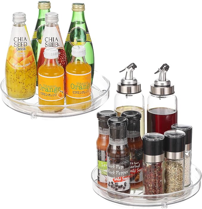 URALFA 9 Inch Lazy Susan Turntable, 2 Pack Small Rotating Cabinet Organizer | Clear Acrylic Plastic Spinning Organizer for Kitchen Cabinet, Pantry, Countertop, Fridge 360-Degree Rotating Base by URALFA