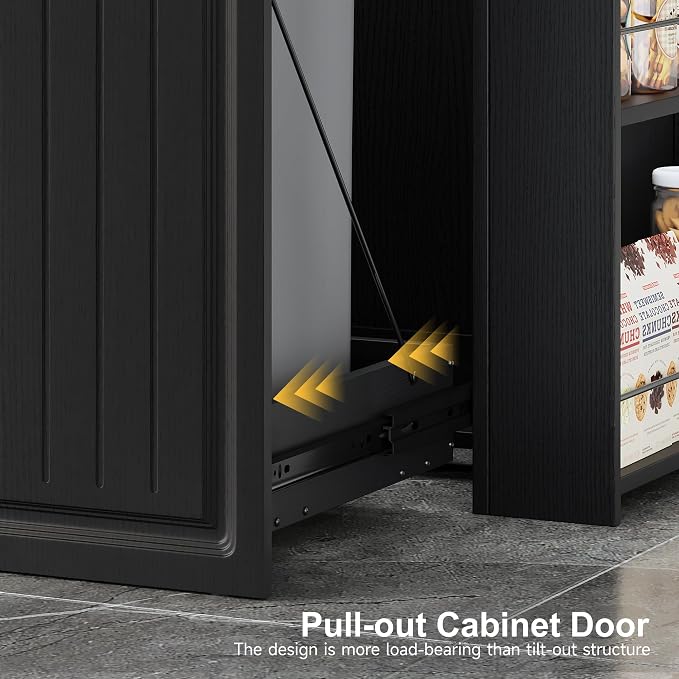 Double Pull Out Trash Can Cabinet 2x13 Gallon, Side Storage Rack, Black | Pet Proof, Freestanding Kitchen Cabinet, Garbage Recycling, Laundry Hamper, Modern Farmhouse Waste Bin Furniture - Image 3