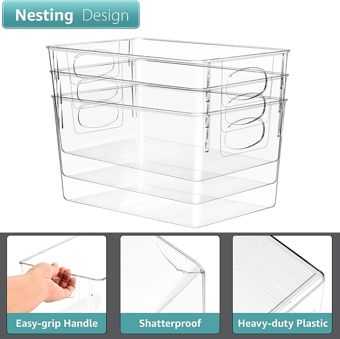 Sorbus 8 Pack Large Clear Plastic Storage Bins, Clear Organizer Bins with Handle for Kitchen, Pantry, Cabinet, Refrigerator, Craft, Toys, Clothes, Closet, Under Sink, Bathroom Organizers and Storage - Image 4