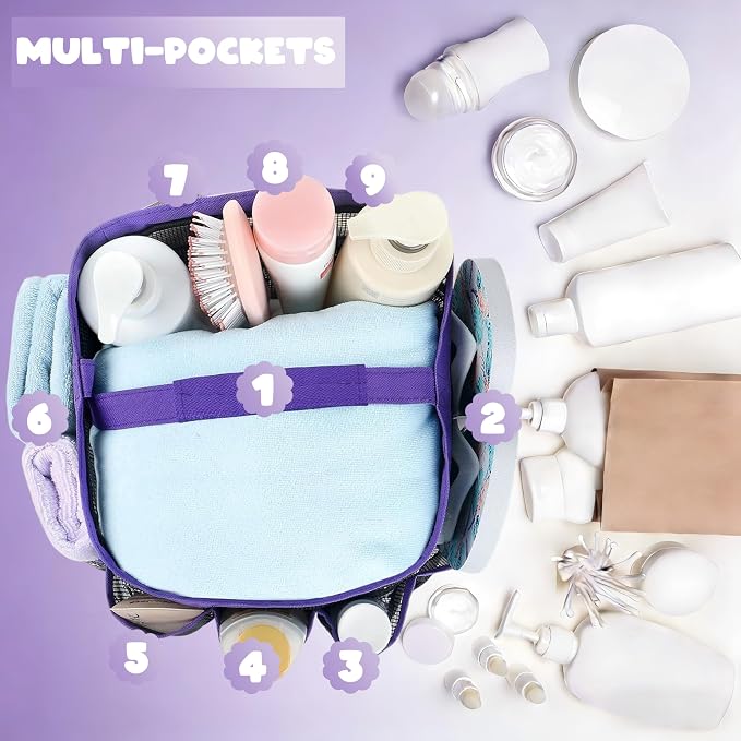 Mesh Shower Caddy Portable - 9 Pockets for College Dorm Room Essential | Large Capacity Mesh Shower Caddy with 9 Pockets, Portable Hanging Toiletry Bag for College Dorm, Gym, Camping and Beach - Image 4