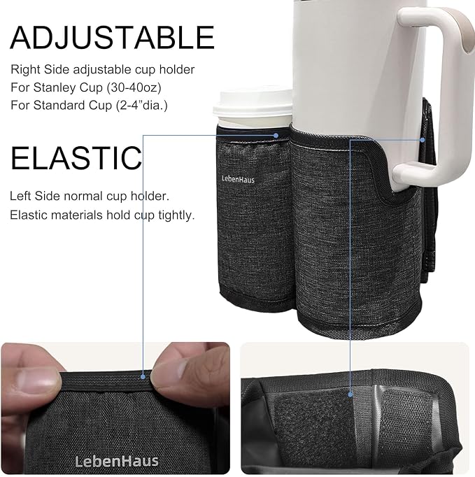 2 in 1 Luggage Cup Holder for Suitcase Airplane Drink Carrier Travel Black | Airplane cup holder|for stanley cup|Hands Free|Coffee Beverage Organizer Gifts for Travelers - Image 4