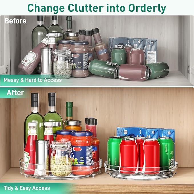 Optish 2 Pack 9.5" Lazy Susan Organizer for Cabinet, Non-Skid Turntable | Fridge Organizer and Storage, Rotating Spice Organizer, for Pantry, Kitchen, Table Top, Countertop, Easy Access, Load 15 lbs - Image 6