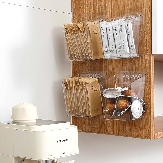 2-Pack Adhesive Cabinet Door Organizer, Hanging Storage Bins, Stick on Small Wall Basket, Bathroom Makeup Organizer, Inside Under Cabinet Storage Container for Kitchen, Pantry Organizer, Office, Dorm - Image 7
